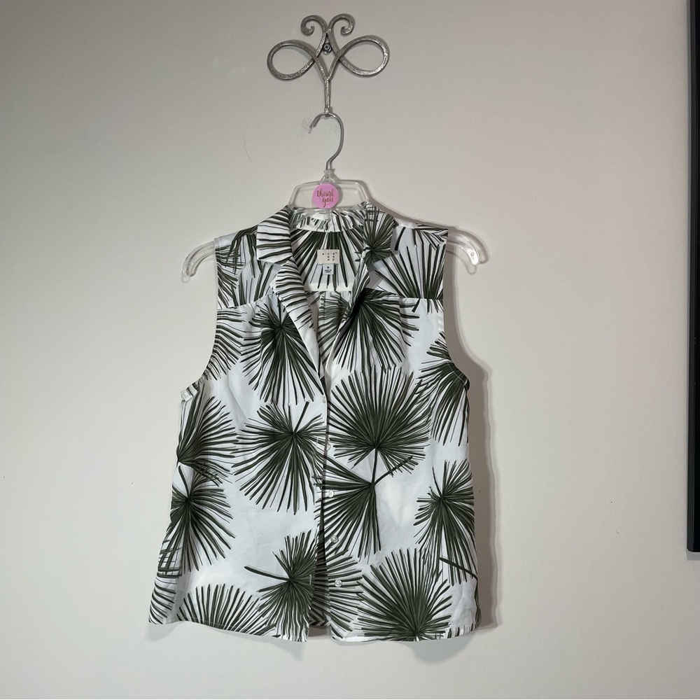 a new day Green Palm Print Button Down Shirt